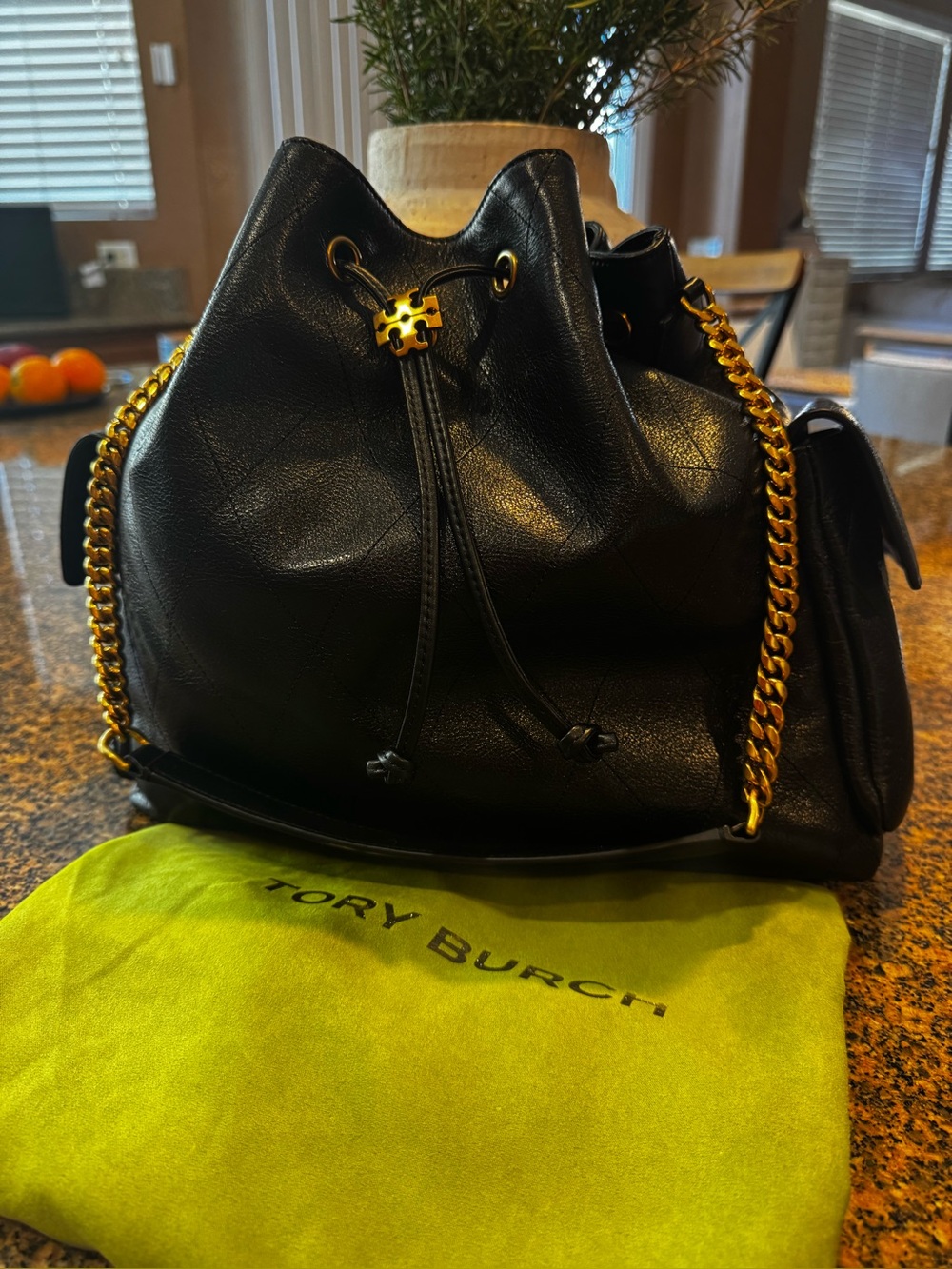 Tory Burch Charlie Drawstring bag  Leather, special edition sold out everywhere.